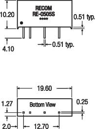 1 W-os DC/DC átalakító, RE sorozat, bemenet: 5 V/DC, kimenet: 12 V/DC 83 mA 1 W, Recom International 2. kép