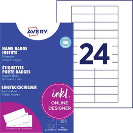 Avery-Zweckform DPC6422A-10 Névtábla behelyezhető tábla 64 mm x 22 mm Fehér