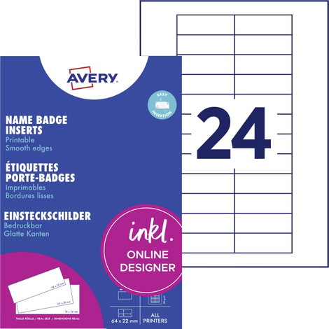 Avery-Zweckform DPC6422A-10 Névtábla behelyezhető tábla 64 mm x 22 mm Fehér