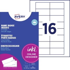 Avery-Zweckform DPC7434A-10 Névtábla behelyezhető tábla 74 mm x 34 mm Fehér