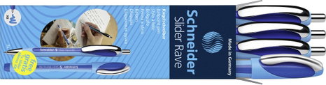 Schneider Schreibgeräte 1 db Box 3x Kugelschreiber Rave + 1x Memo blau 132574 Golyóstoll N/A