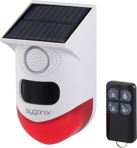 Sygonix Mini riasztóberendezés Fehér, Piros LED-del, Mozgásérzékelővel, Távirányítóval, Napelemmel, 