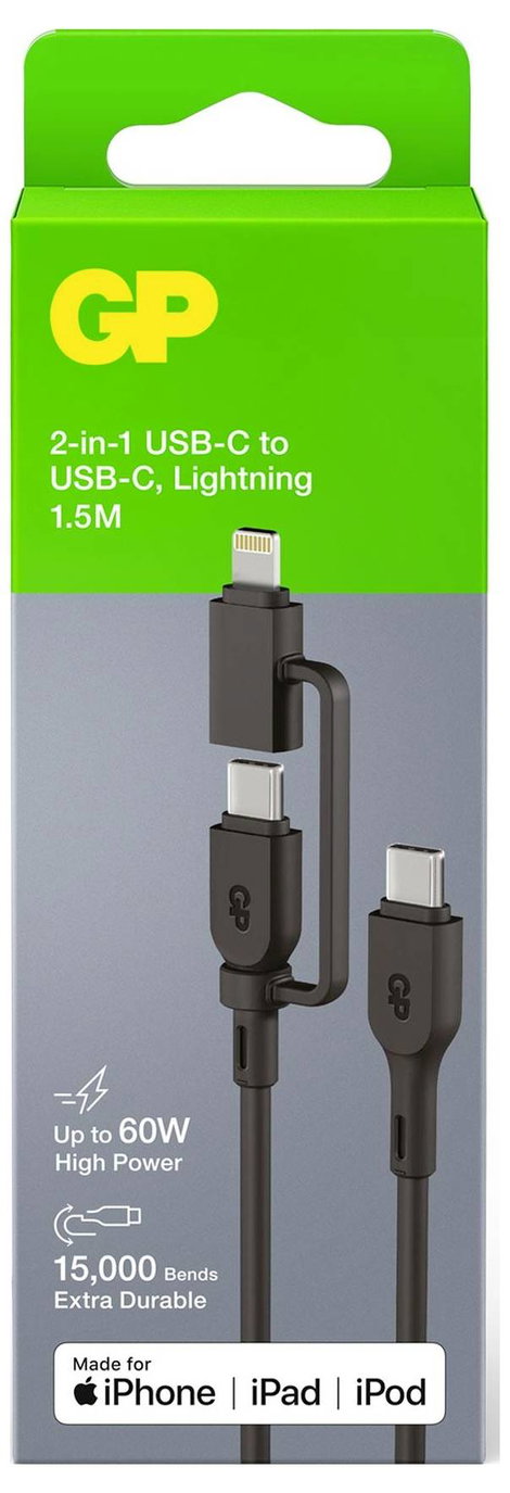 GP USB kábel USB-C®, Apple Lightning dugó 1.5 m Fekete GPCBCXBPBKUSB964 4. kép