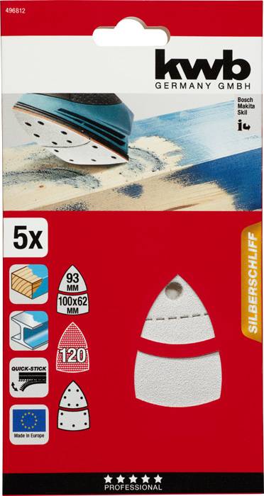 kwb 496812 Delta csiszolópapír Szemcsézet 120 (H x Sz) 62, 93 mm, mm x 100 mm 5 db 2. kép