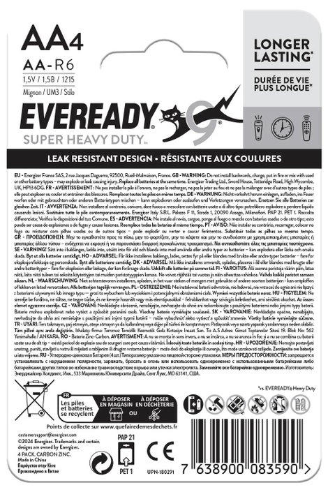 Eveready SHD Ceruzaelem Cink-szén 1.5 V 4 db 2. kép