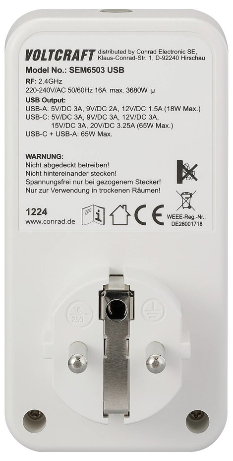 VOLTCRAFT SEM6503 Energiafogyasztás mérő USB csatlakozó, #####USB-Messung (Ladeleistung), Rádiójel v 4. kép