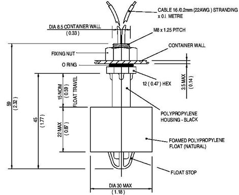 Úszókapcsoló 250 V/AC 1 A 1 záró/1 nyitó, TE Connectivity Sensor VCS-02 IP65 2. kép