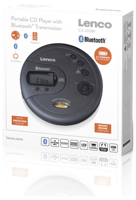 Lenco CD-300BK - Tragbarer Bluetooth® CD-MP3-Player mit Anti-Shock Hordozható CD lejátszó 6. kép