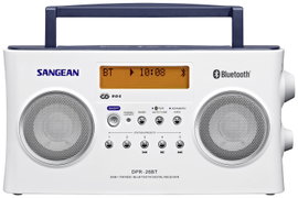 Sangean DPR-26 BT Koffer rádió DAB+, URH AUX, Bluetooth® Akkutöltő funkció Fehér