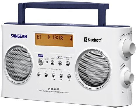 Sangean DPR-26 BT Koffer rádió DAB+, URH AUX, Bluetooth® Akkutöltő funkció Fehér 2. kép