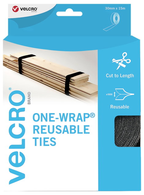 VELCRO® Univerzális Tépőzár Kötegeléshez Bolyhos és horgos fél (H x Sz) 15 m x 3 cm Fekete 15 m