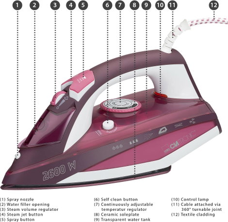 Clatronic DB 3705 Gőzölős vasaló Fehér, Piros 2600 W 5. kép