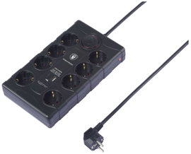 Sygonix SY-4751202 Túlfeszültség ellen védő elosztó 8 részes Fekete Védőérintkezős 1 db
