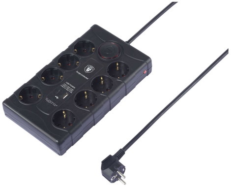Sygonix SY-4751202 Túlfeszültség ellen védő elosztó 8 részes Fekete Védőérintkezős 1 db
