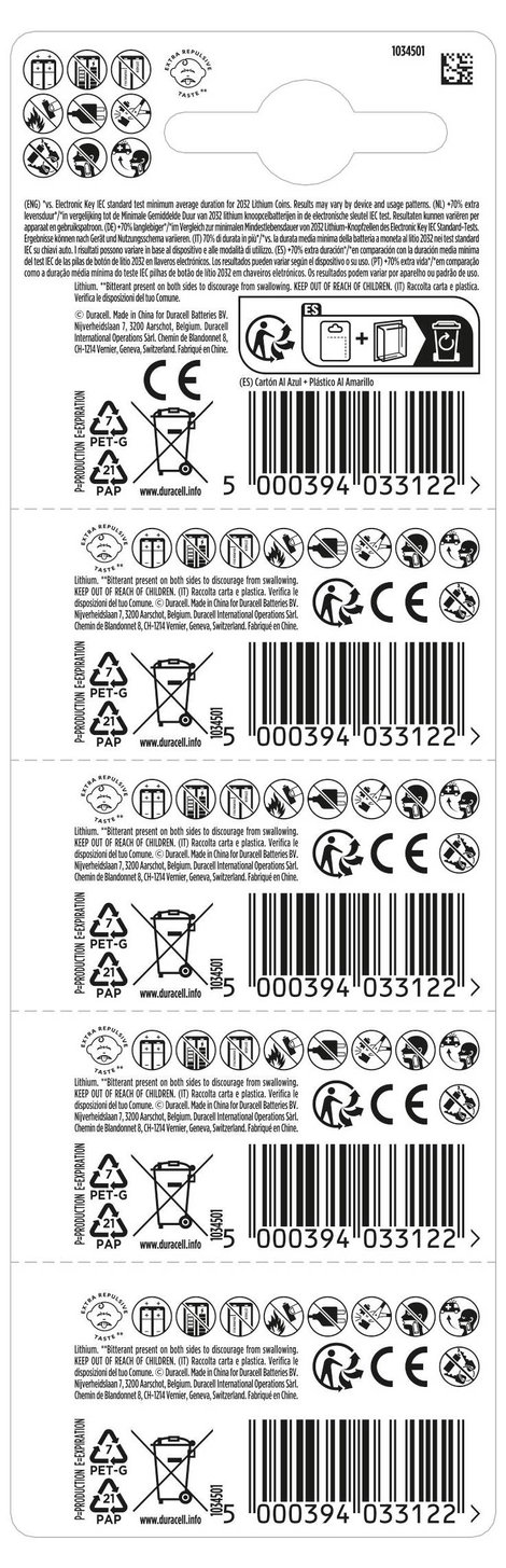 Duracell Gombelem CR 2032 3 V 5 db 220 mAh Lítium Elektro 2032 2. kép