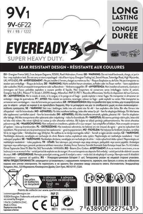 Eveready SHD 9V-os elem Cink-szén 9 V 1 db 2. kép
