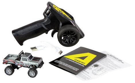 Amewi Szürke Brushed 1:64 RC modellautó Elektro Monstertruck 2WD RtR 2,4 GHz Akkuval és töltőkábelle 6. kép