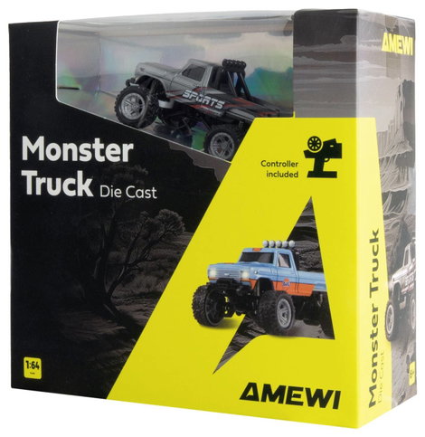 Amewi Szürke Brushed 1:64 RC modellautó Elektro Monstertruck 2WD RtR 2,4 GHz Akkuval és töltőkábelle 7. kép