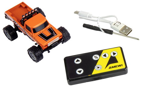 Amewi Narancs Brushed 1:64 RC modellautó Elektro Monstertruck 2WD RtR 2,4 GHz Fényeffekttel, Akkuval 7. kép