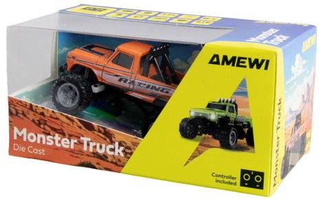 Amewi Narancs Brushed 1:64 RC modellautó Elektro Monstertruck 2WD RtR 2,4 GHz Fényeffekttel, Akkuval 8. kép