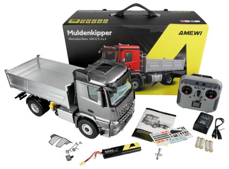 Amewi 22692 Mercedes-Benz Arocs Muldenkipper 4x4 anthrazit 1:14 Elektro RC modell teherautó RtR 7. kép