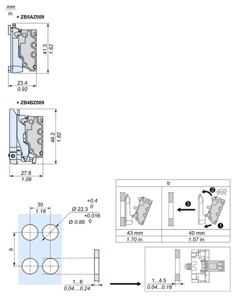 Segéd kapcsoló blokk 240 V 3 A, rugós szorító csatlakozással, Schneider Electric Harmony ZBE1025 3. kép