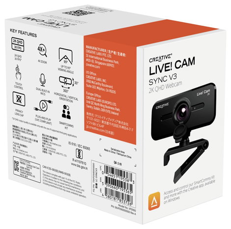 Creative Live! Cam Sync V3 Webkamera 2560 x 1440 Pixel Csíptetős tartó 8. kép