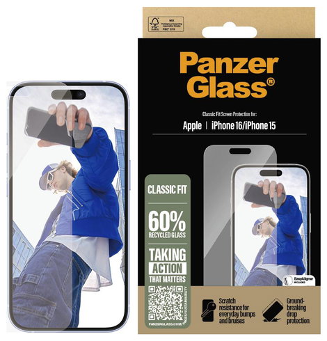 PanzerGlass Classic Fit Kijelzővédő üveg Apple iPhone 16, iPhone 15 1 db Ujjlenyomatmentes, Karcálló 2. kép