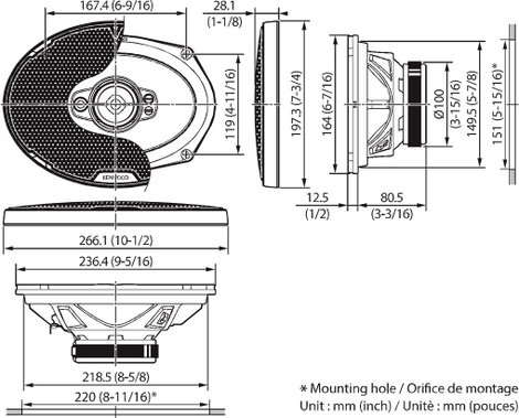 Kenwood 5 utas koaxiális beépíthető hangszóró 720 W Tartalom: 1 db 6. kép