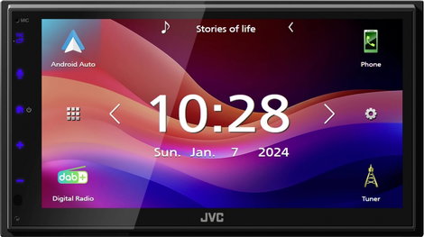 JVC Dupla DIN moniceiver Apple CarPlay, Android Auto™, Hátrameneti kamera csatlakozó, DAB + tuner, B