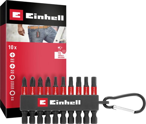 Einhell Karabiner Impact Bit Set 10tlg 118633 Bit készlet 1/4 (6.3 mm), PH, PZ, TORX, Hatlap
