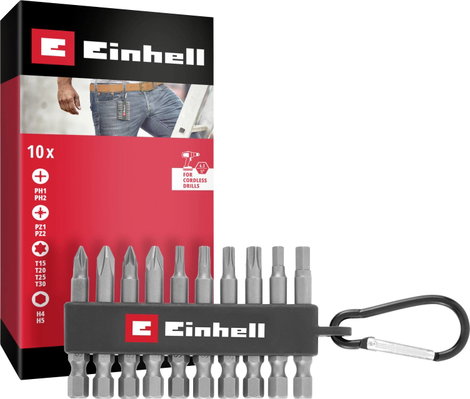 Einhell Karabiner Bit Set 10tlg 118623 Bit készlet 1/4 (6.3 mm), PH, PZ, TORX, Hatlap