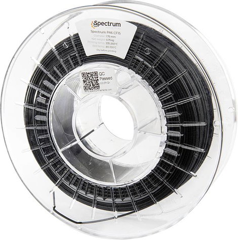 Spectrum Filaments 80584 PA6 CF15 3D nyomtatószál PA6, PA6-CF15 (Carbon) Szénszál erősítésű, Matt, ü