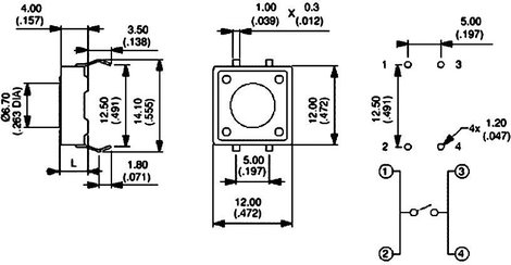 Nyomógomb nyákba 12 V/DC 50 mA, 1 x ki/(be), APEM PHAP3320A 2. kép