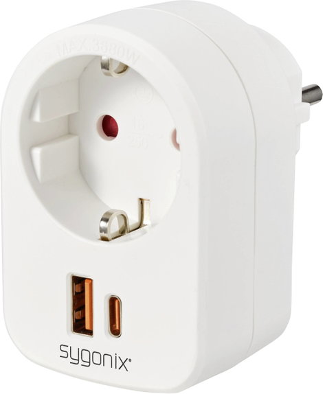 Sygonix SY-6713236 Köztes dugalj USB-vel Fehér