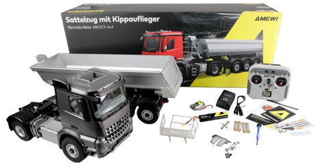 Amewi 22696 Mercedes-Benz Arocs Sattelzug mit Kippauflieger 4x4 1:14 RTR anthrazit 1:14 Elektro RC k 11. kép