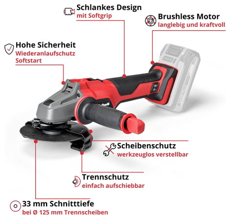 Einhell 4431140+4540011 Akkus sarokcsiszoló 125 mm akku nélkül, töltő nélkül 18 V 3. kép