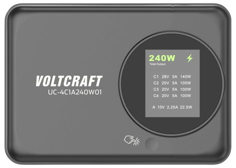 VOLTCRAFT UC-4C1A240W01 USB-s töltőállomás 240 W USB-C®, USB-A Power Delivery 3.0 Fekete Beltér GaN, 3. kép