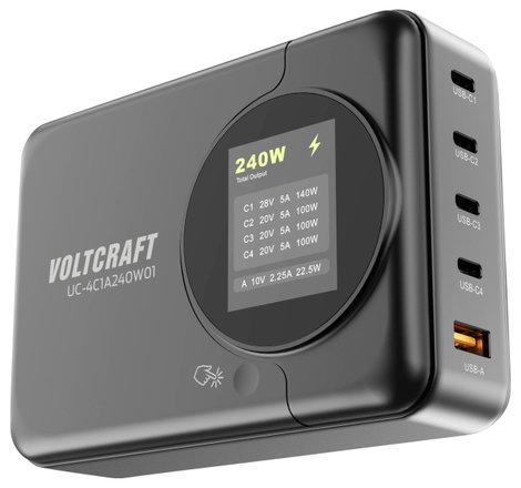 VOLTCRAFT UC-4C1A240W01 USB-s töltőállomás 240 W USB-C®, USB-A Power Delivery 3.0 Fekete Beltér GaN, 5. kép