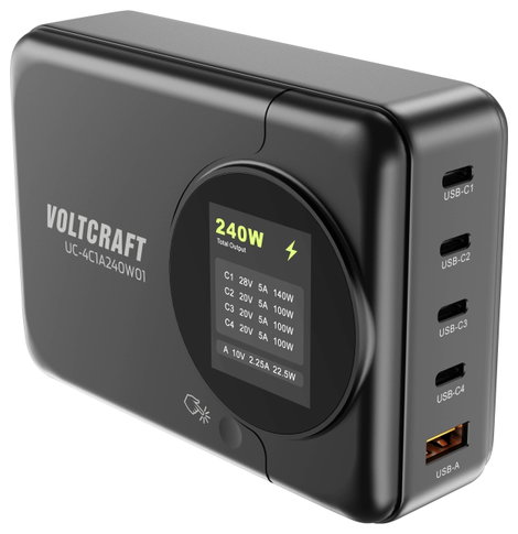 VOLTCRAFT UC-4C1A240W01 USB-s töltőállomás 240 W USB-C®, USB-A Power Delivery 3.0 Fekete Beltér GaN, 6. kép