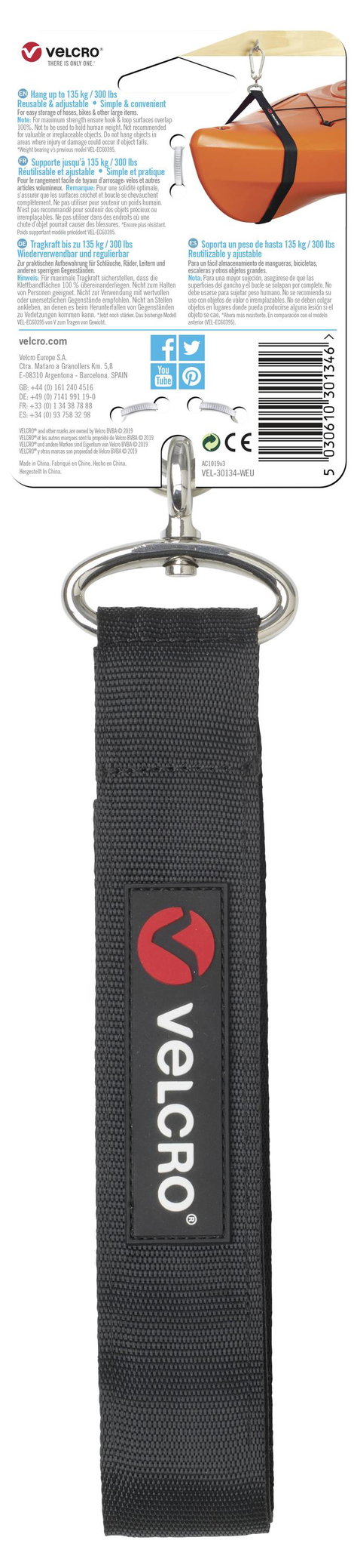VELCRO® Tépőzáras heveder Pánttal Extra erős (H x Sz) 813 mm x 25 mm Fekete 1 db 2. kép