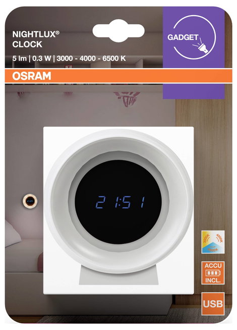 OSRAM HOMELIGHTING Nightlux Clock 0.3W 4099854530838 LED-es éjszakai fény 3. kép