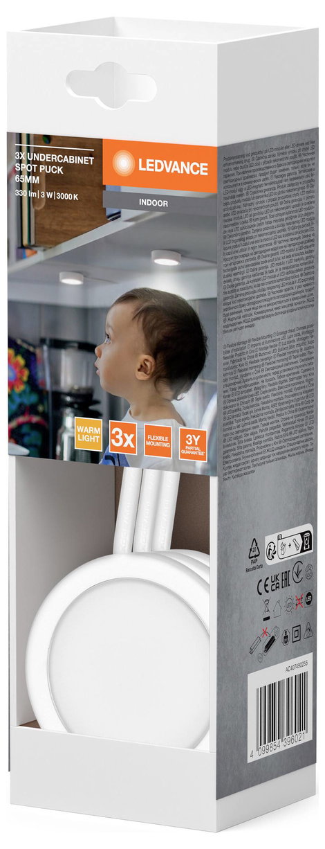 LEDVANCE Undercabinet Spot Puck 65mm 3 x 3W 830 White LED-es polc alá szerelhető lámpa 3.00 W Melegf 2. kép