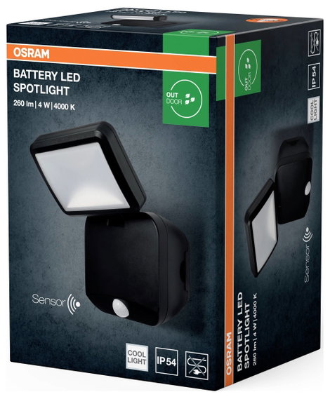 OSRAM HOMELIGHTING Battery LED Spotlight Sensor 4W 4000K IP54 Black 4099854497490 Kültéri fényszóró 3. kép
