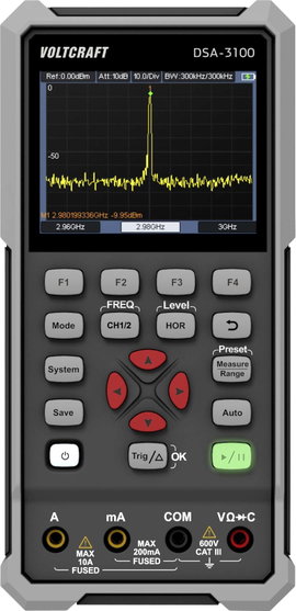 VOLTCRAFT DSA-3100 Kézi oszcilloszkóp 100 MHz 2 csatornás 500 Msa/s 8 kpts 8 bit Kézi készülék, Mult