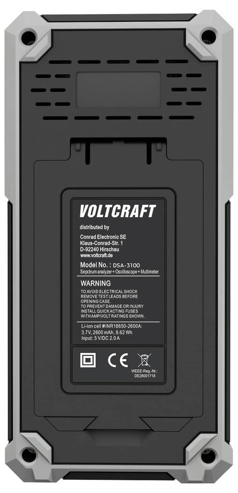 VOLTCRAFT DSA-3100 Kézi oszcilloszkóp 100 MHz 2 csatornás 500 Msa/s 8 kpts 8 bit Kézi készülék, Mult 5. kép