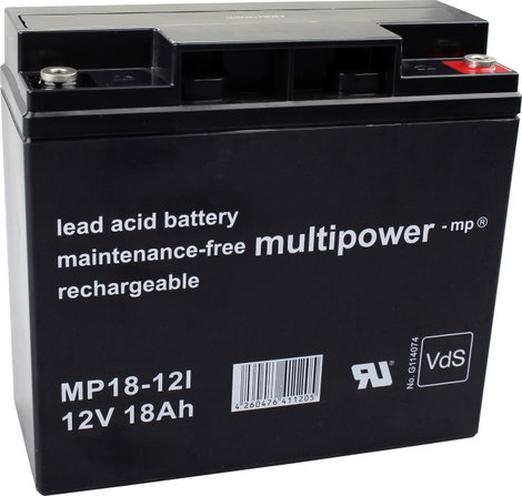 multipower MP18-12I Ólomakku 12 V 18 Ah Ólom-vlies (AGM) (Sz x Ma x Mé) 181 x 167 x 76 mm M5 csavaro