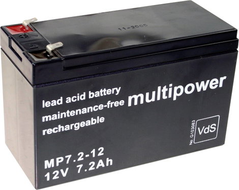 multipower MP7,2-12 Ólomakku 12 V 7.2 Ah Ólom-vlies (AGM) (Sz x Ma x Mé) 65 x 102 x 151 mm 4,8 mm-es
