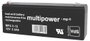 multipower MP2,3-12 Ólomakku 12 V 2.3 Ah Ólom-vlies (AGM) (Sz x Ma x Mé) 178 x 66 x 34 mm 4,8 mm-es bélyegkép
