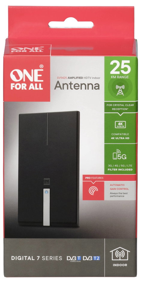 One For All SV9425 Aktív DVB-T/T2 laposantenna Beltér Fekete 2. kép